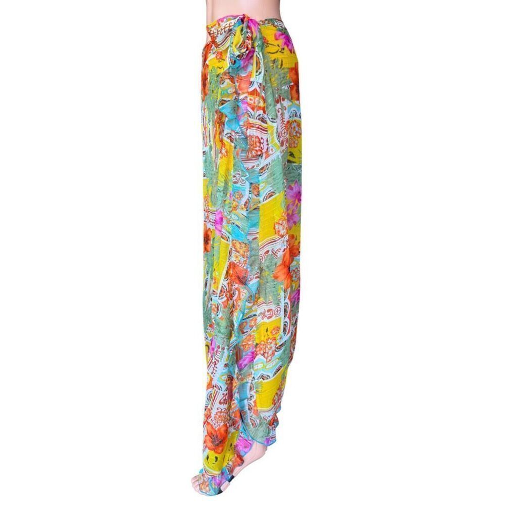 America & Beyond Tropical Ruffle Maxi Skirt S NWT Sarong Cover-Up Boho Festival - Picture 5 of 7